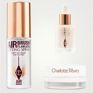 Charlotte Tilbury 3pc MAKEUP Set w Setting Spray,Magic Serum, face cream New GWP